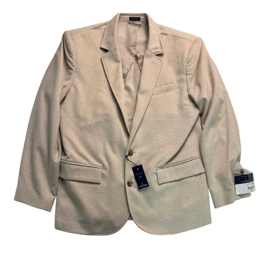 Stafford Mens Wool Cashmere Blend Blazer Taupe Regular Fit Sport Coat Large NWT